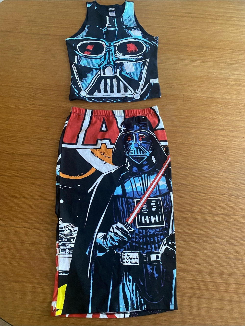 NWT Darth Vader Black, Blue, Red Midi Skirt crop Top Set S